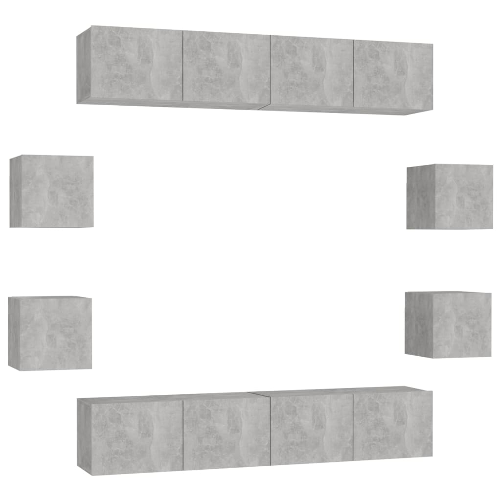 3079068 vidaXL 8 Piece TV Cabinet Set Concrete Grey Engineered Wood (801476x4+804495)