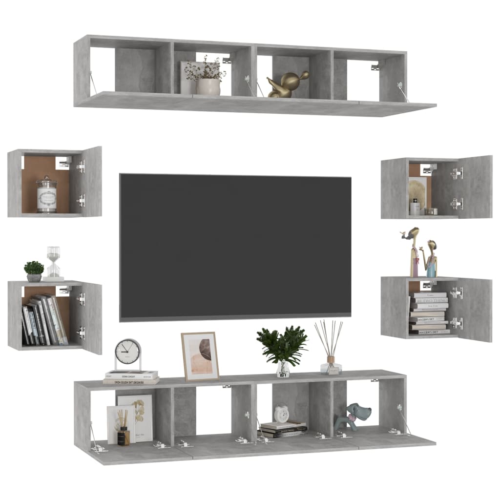 3079068 vidaXL 8 Piece TV Cabinet Set Concrete Grey Engineered Wood (801476x4+804495)