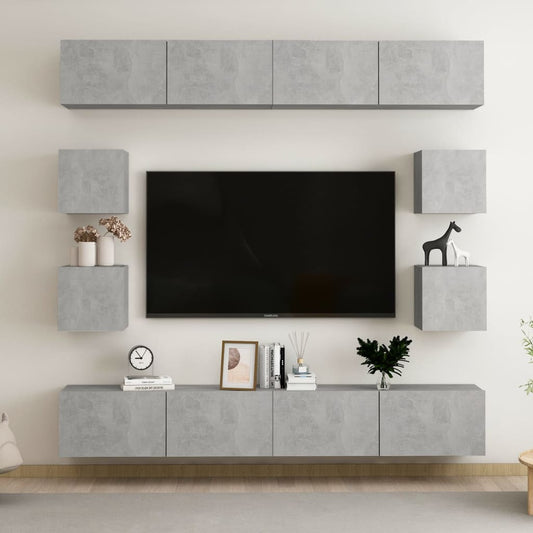 3079069 vidaXL 8 Piece TV Cabinet Set Concrete Grey Engineered Wood (801485x4+804495)