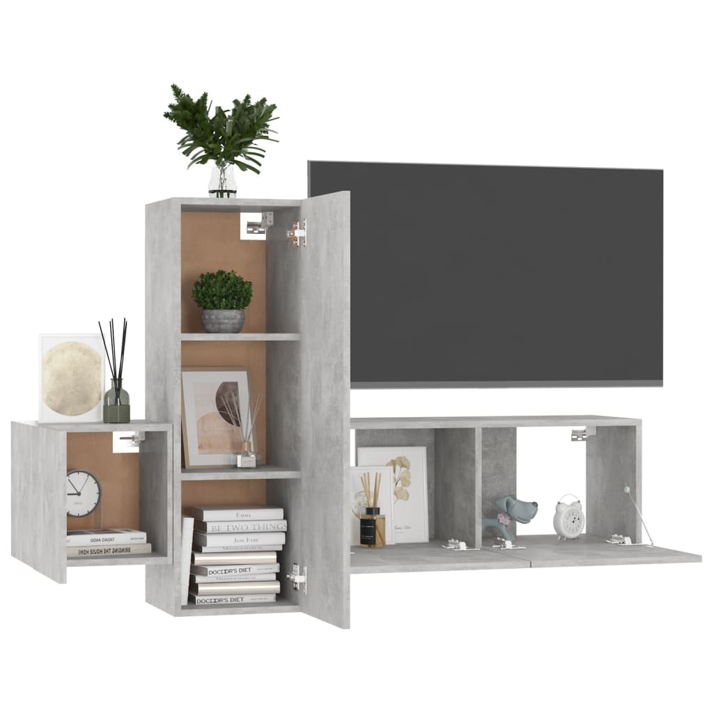 vidaXL 3 Piece TV Cabinet Set Concrete Grey Engineered Wood