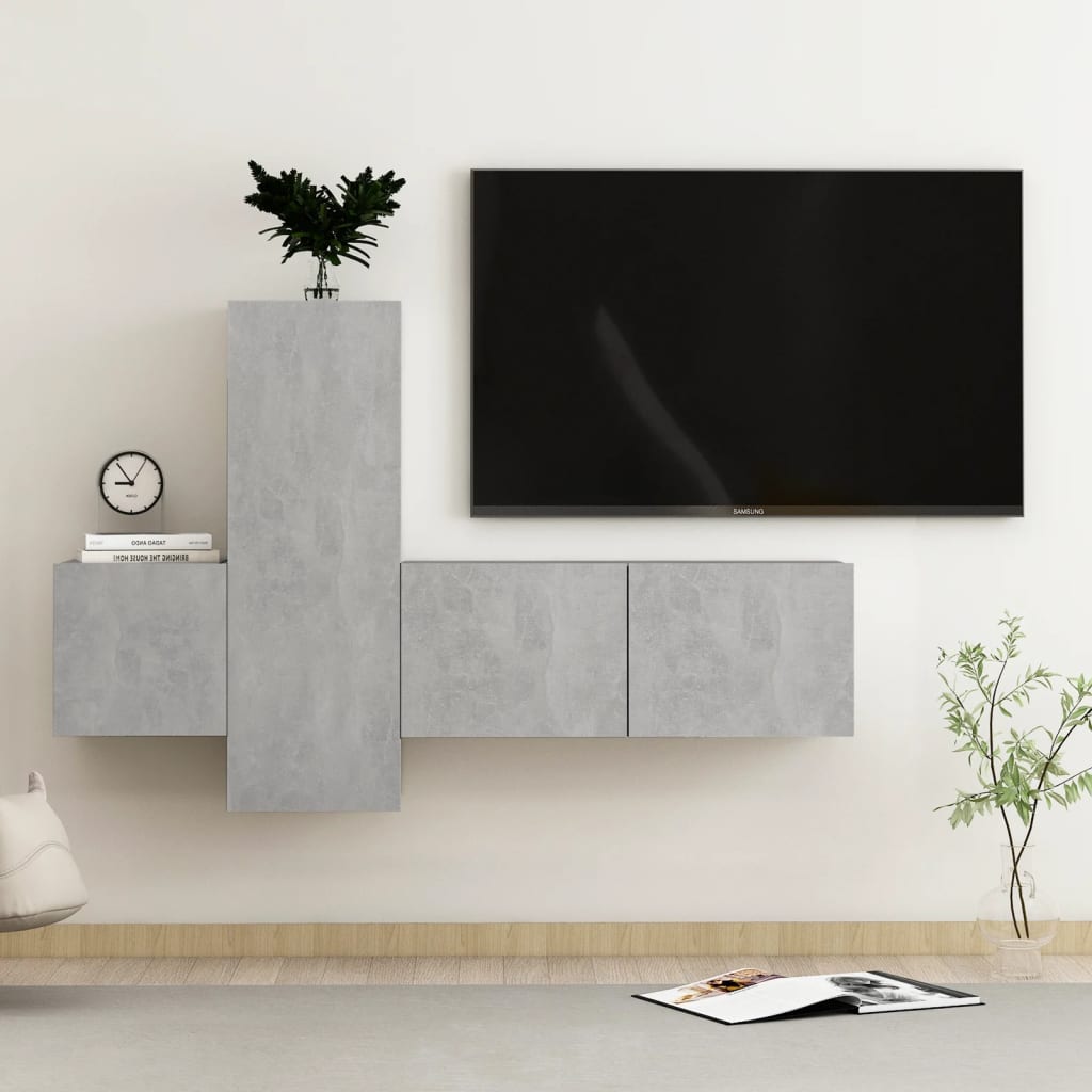 vidaXL 3 Piece TV Cabinet Set Concrete Grey Engineered Wood