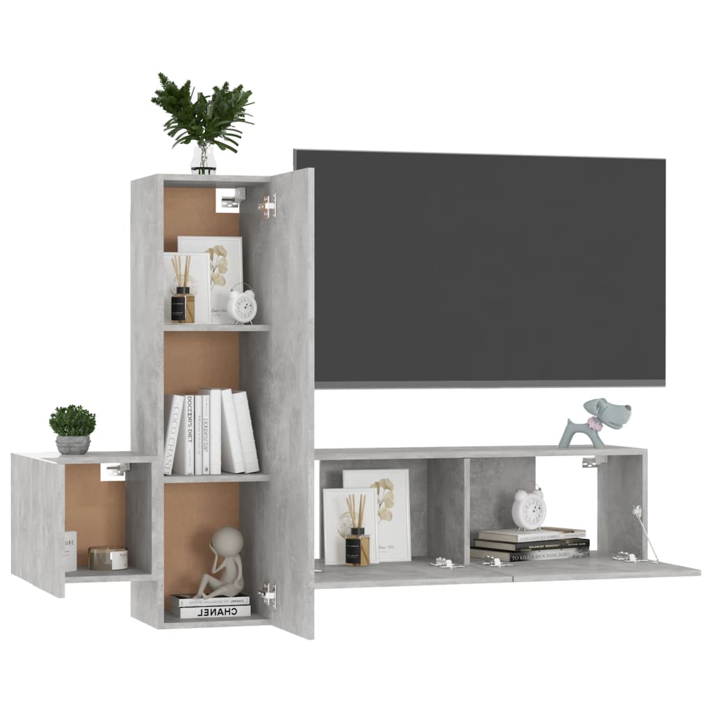 vidaXL 3 Piece TV Cabinet Set Concrete Grey Engineered Wood