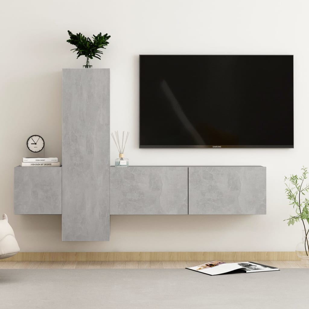 vidaXL 3 Piece TV Cabinet Set Concrete Grey Engineered Wood