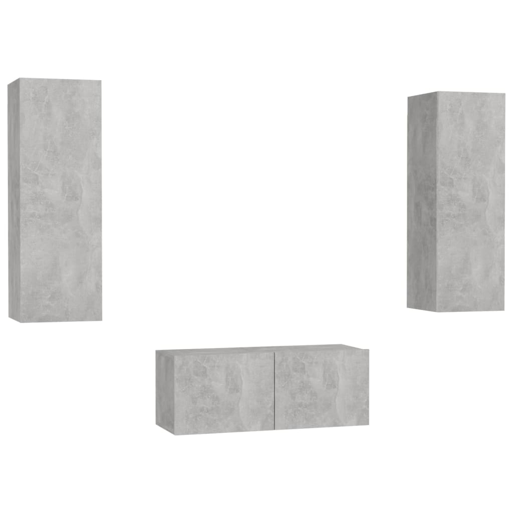 vidaXL 3 Piece TV Cabinet Set Concrete Grey Engineered Wood