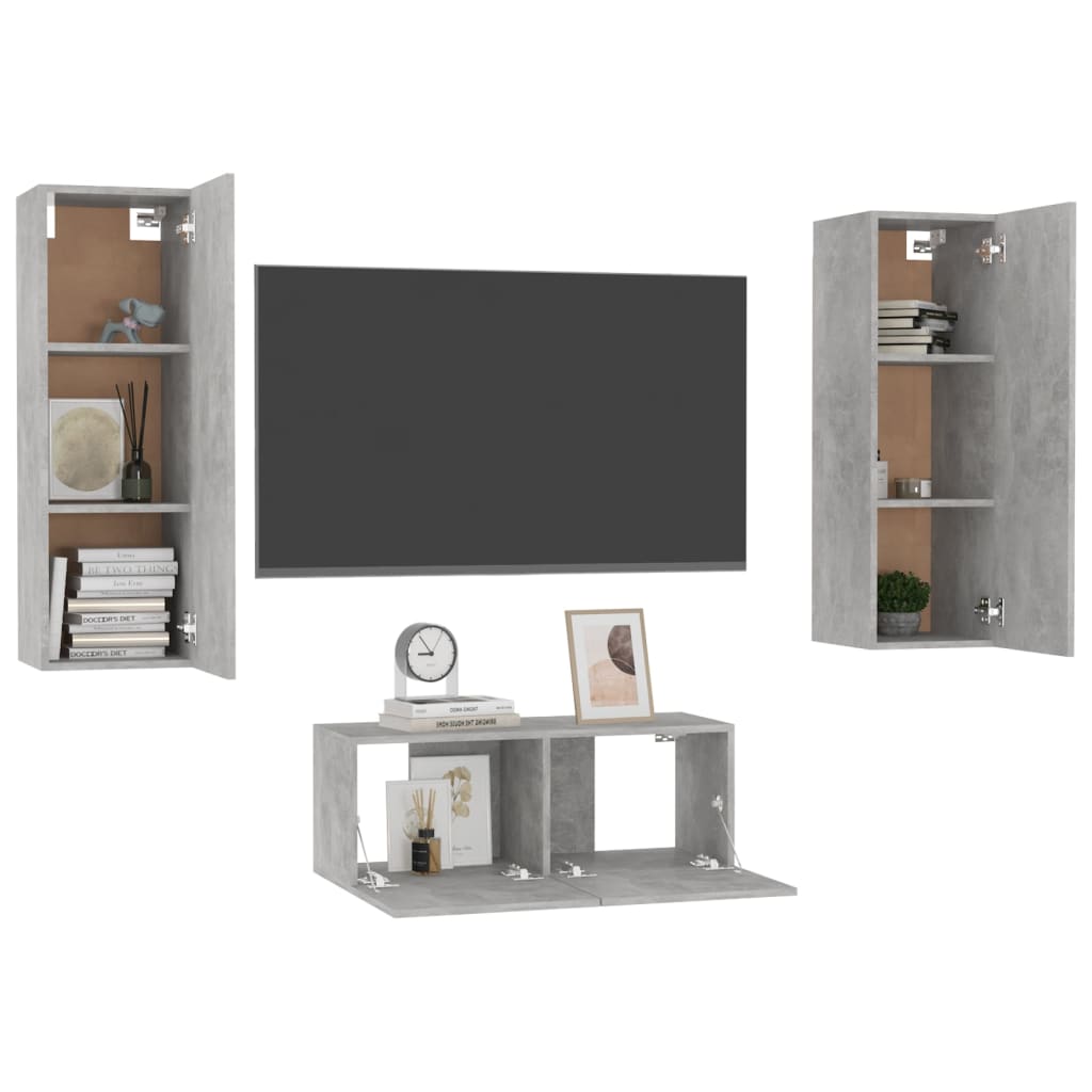 vidaXL 3 Piece TV Cabinet Set Concrete Grey Engineered Wood