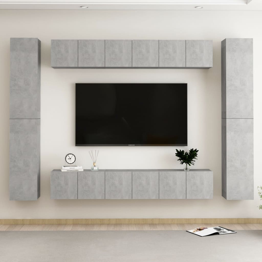 vidaXL 10 Piece TV Cabinet Set Concrete Grey Engineered Wood
