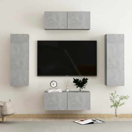 vidaXL 4 Piece TV Cabinet Set Concrete Grey Engineered Wood