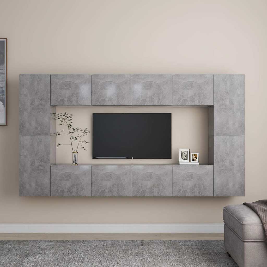 8 Piece TV Cabinet Set Concrete Grey Engineered Wood