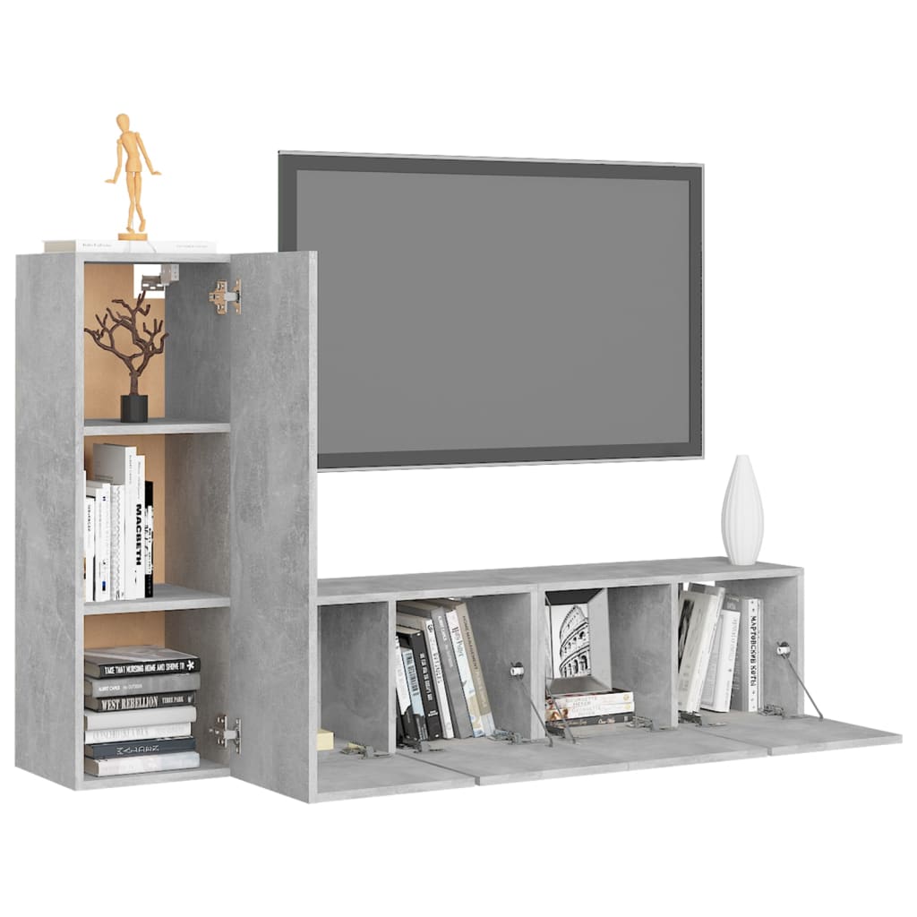 vidaXL 3 Piece TV Cabinet Set Concrete Grey Engineered Wood
