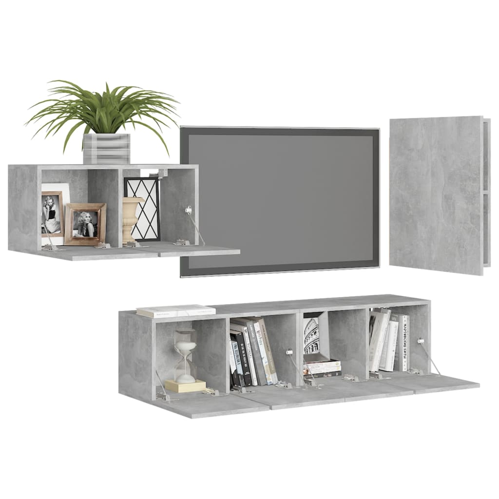 vidaXL 4 Piece TV Cabinet Set Concrete Grey Engineered Wood