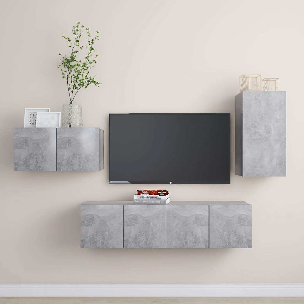 4 Piece TV Cabinet Set Concrete Grey Engineered Wood
