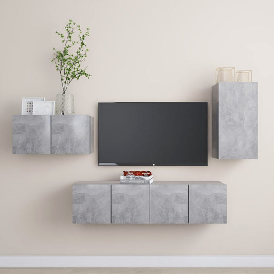 vidaXL 4 Piece TV Cabinet Set Concrete Grey Engineered Wood