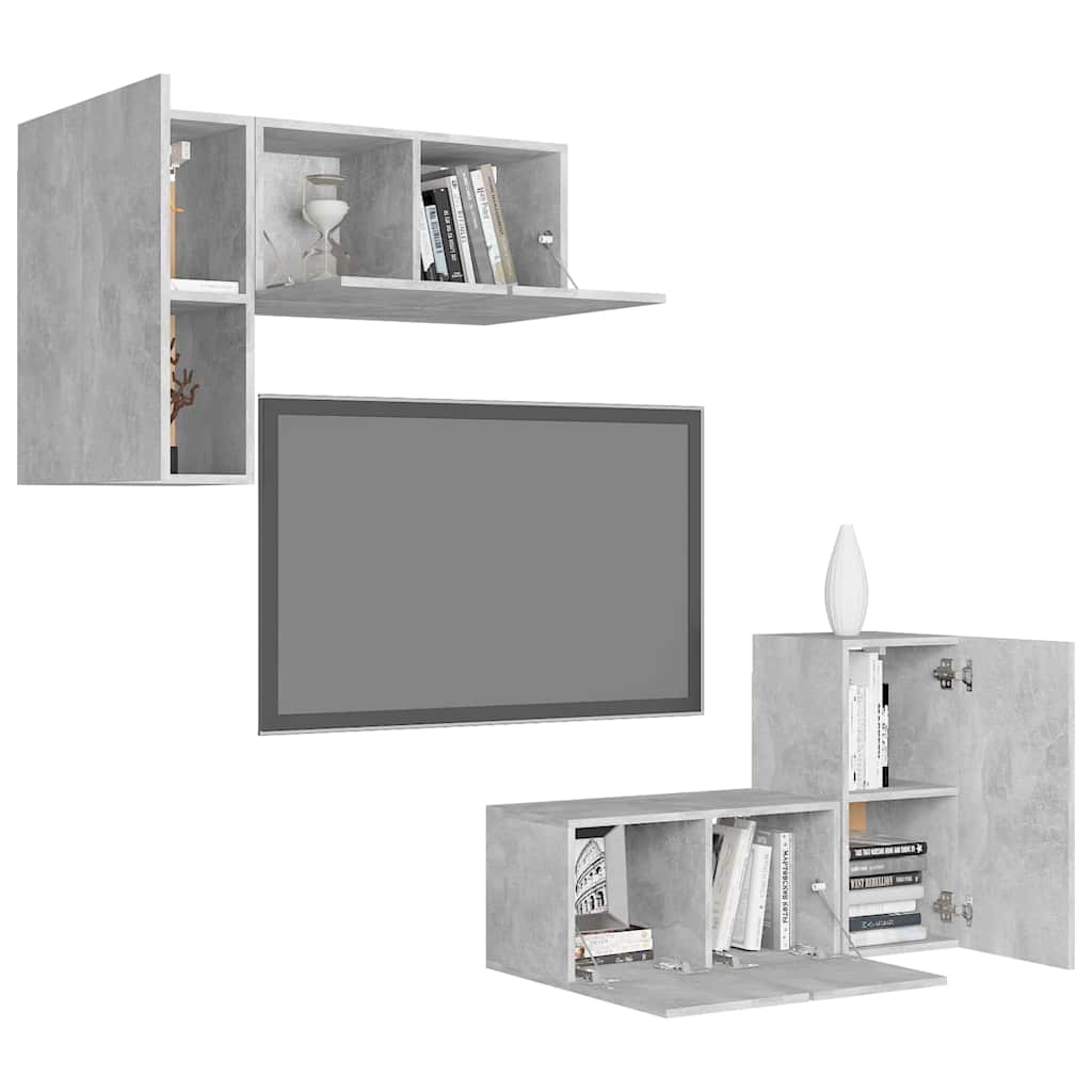 4 Piece TV Cabinet Set Concrete Grey Engineered Wood