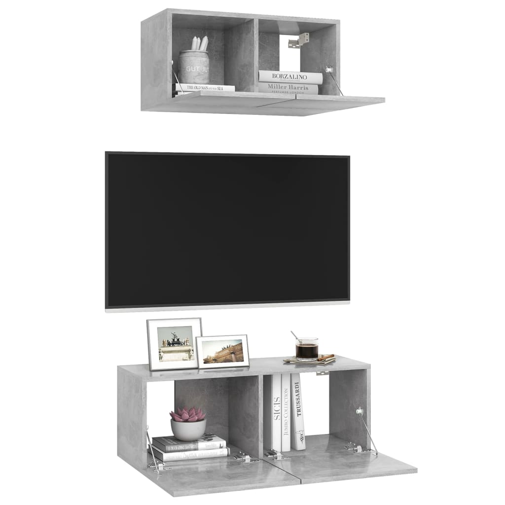 vidaXL 2 Piece TV Cabinet Set Concrete Grey Engineered Wood
