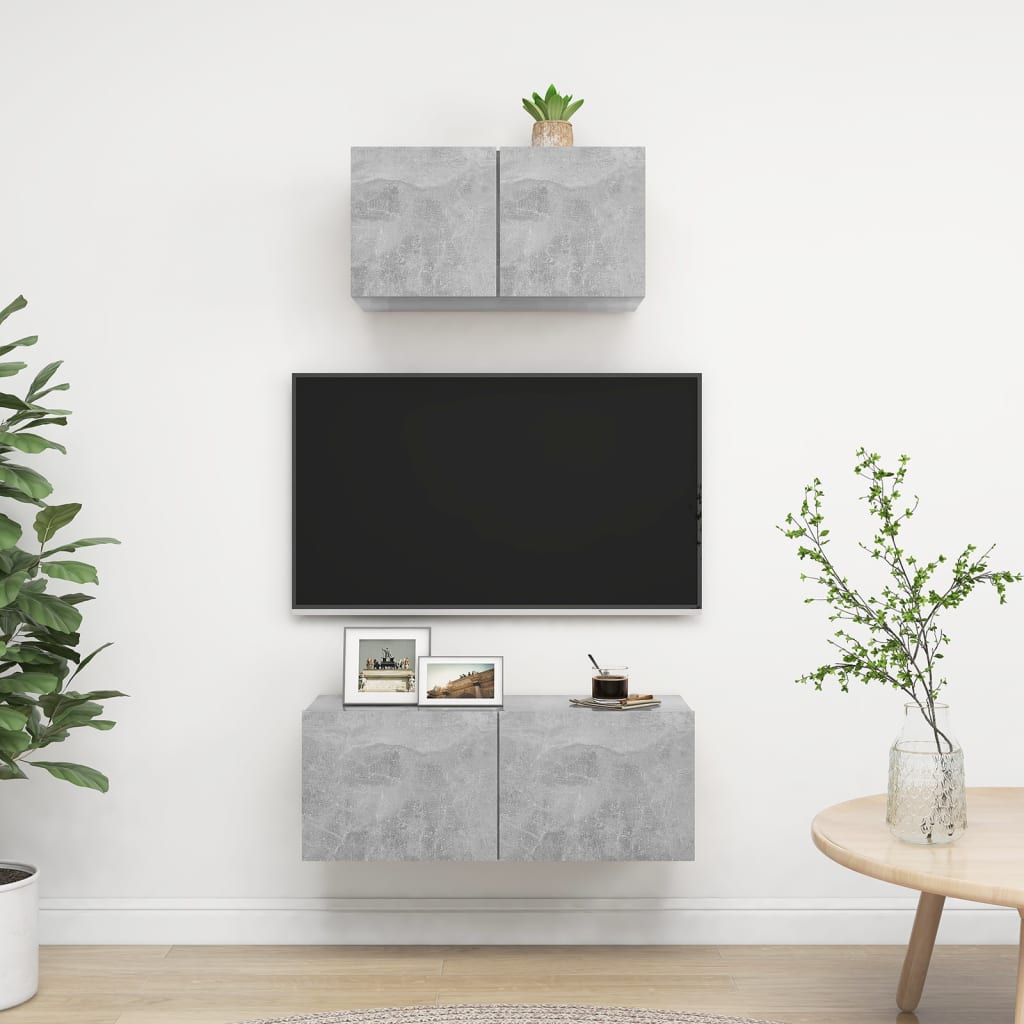 vidaXL 2 Piece TV Cabinet Set Concrete Grey Engineered Wood