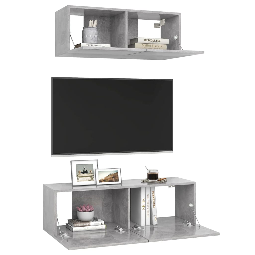 vidaXL 2 Piece TV Cabinet Set Concrete Grey Engineered Wood