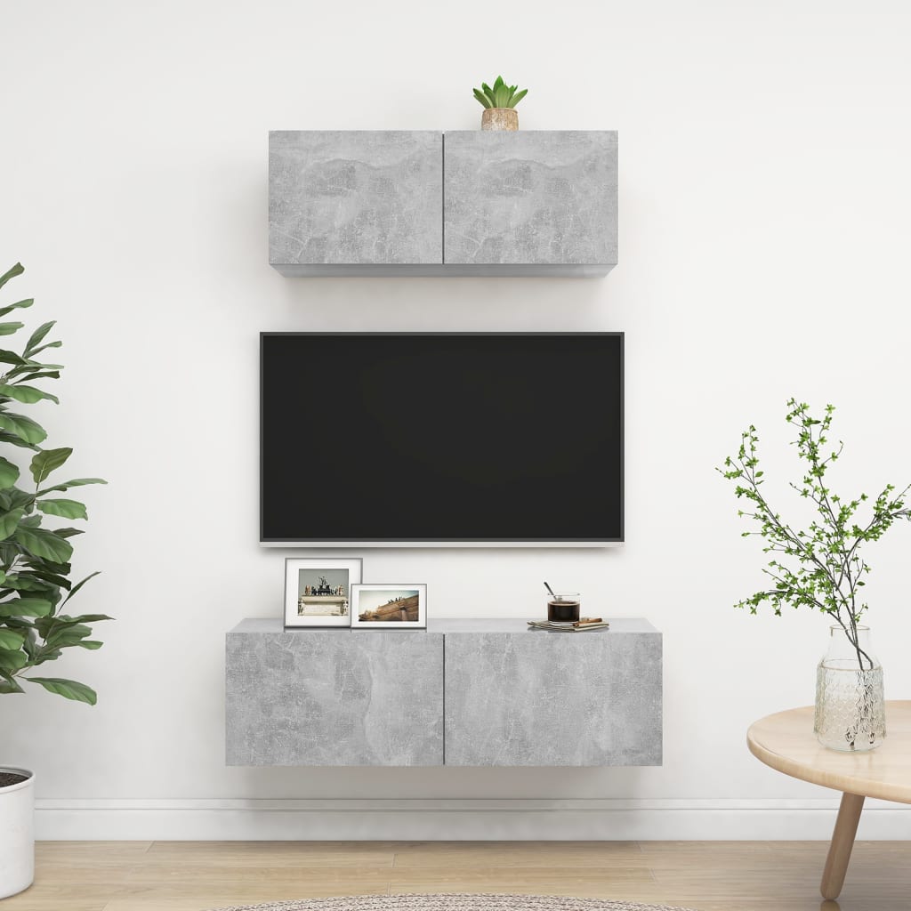 vidaXL 2 Piece TV Cabinet Set Concrete Grey Engineered Wood