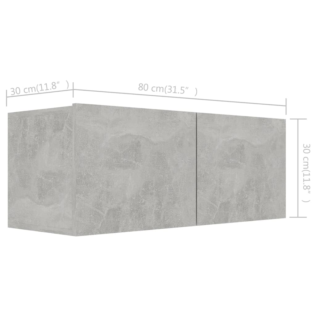 3079130 vidaXL 4 Piece TV Cabinet Set Concrete Grey Engineered Wood (804521+801476x2)