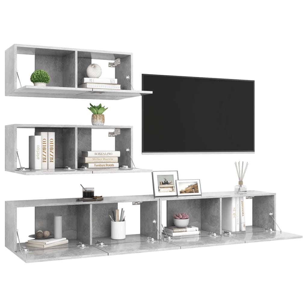 vidaXL 4 Piece TV Cabinet Set Concrete Grey Engineered Wood