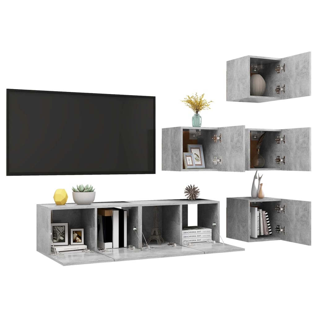 3079140 vidaXL 6 Piece TV Cabinet Set Concrete Grey Engineered Wood (804495+804521)