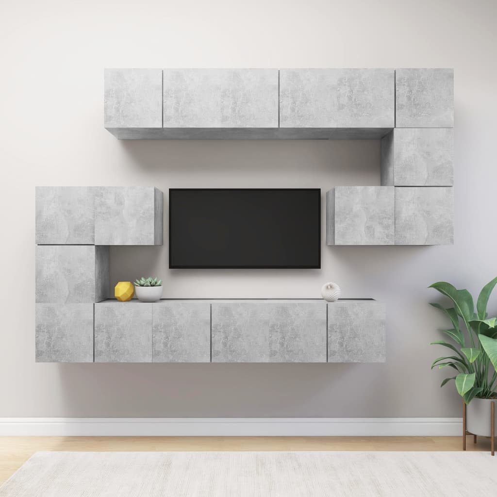 vidaXL 10 Piece TV Cabinet Set Concrete Grey Engineered Wood
