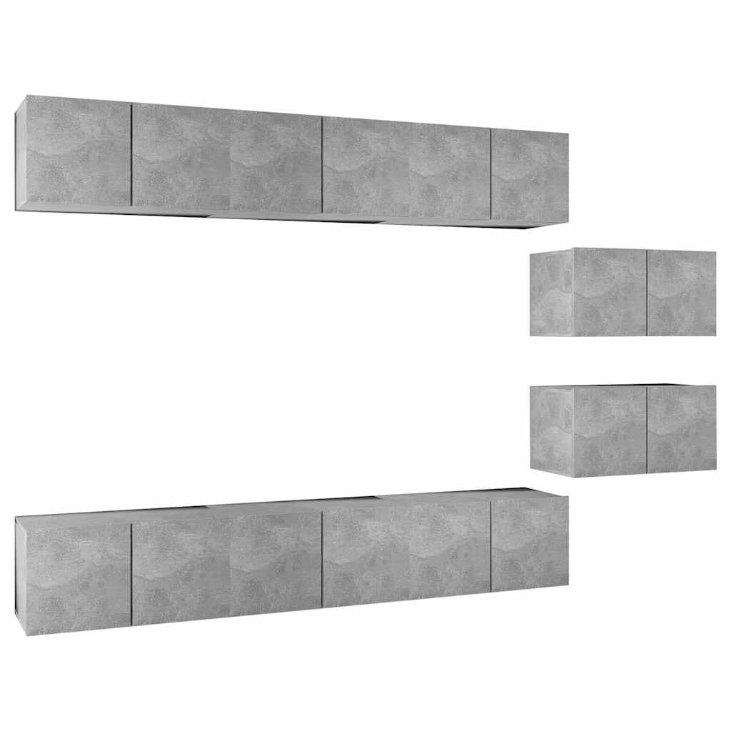 8 Piece Wall-mounted TV Cabinet Set Concrete Grey Engineered Wood
