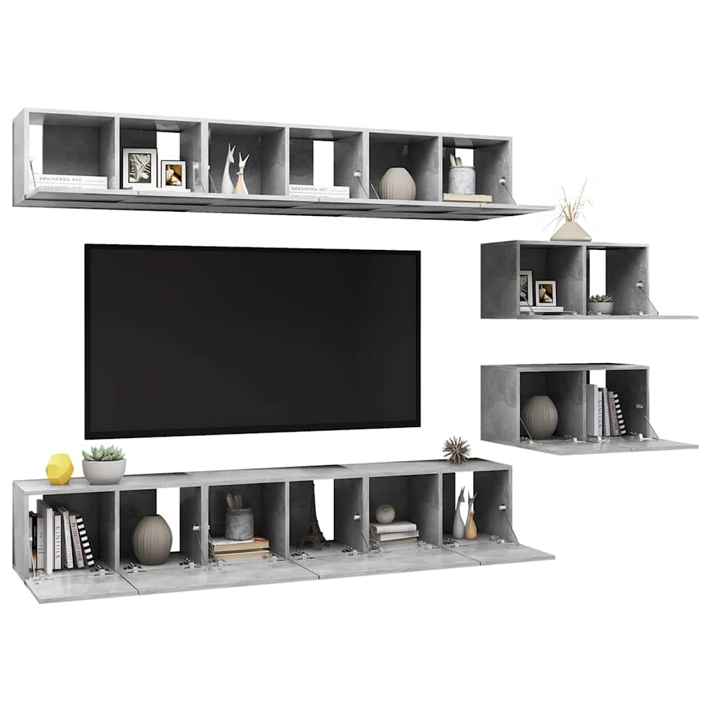8 Piece Wall-mounted TV Cabinet Set Concrete Grey Engineered Wood