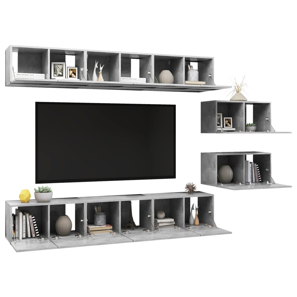 vidaXL TV Cabinets 8 pcs Concrete Grey Engineered Wood