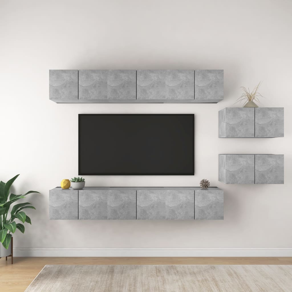 vidaXL TV Cabinets 8 pcs Concrete Grey Engineered Wood