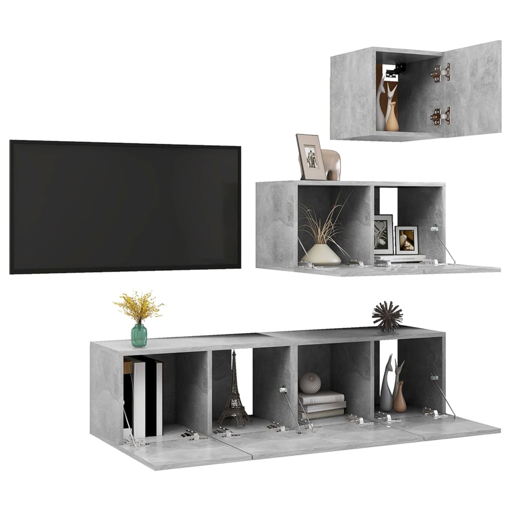 vidaXL 4 Piece TV Cabinet Set Concrete Grey Engineered Wood