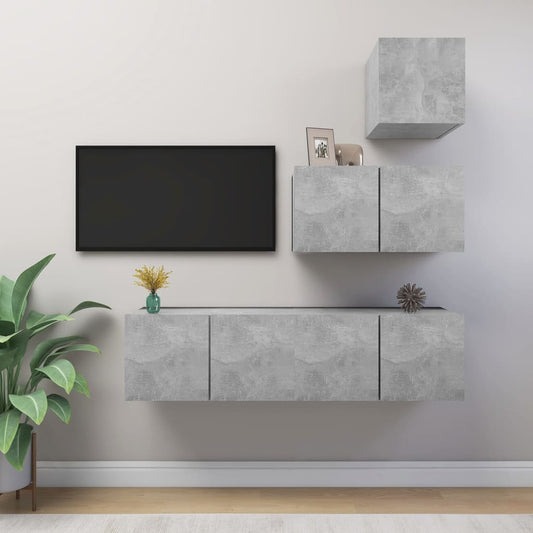 vidaXL 4 Piece TV Cabinet Set Concrete Grey Engineered Wood