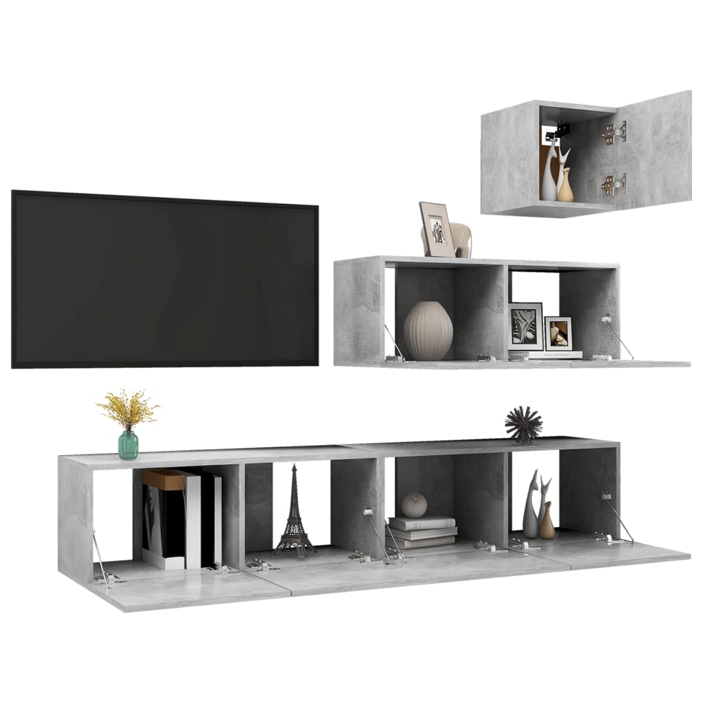 vidaXL 4 Piece TV Cabinet Set Concrete Grey Engineered Wood