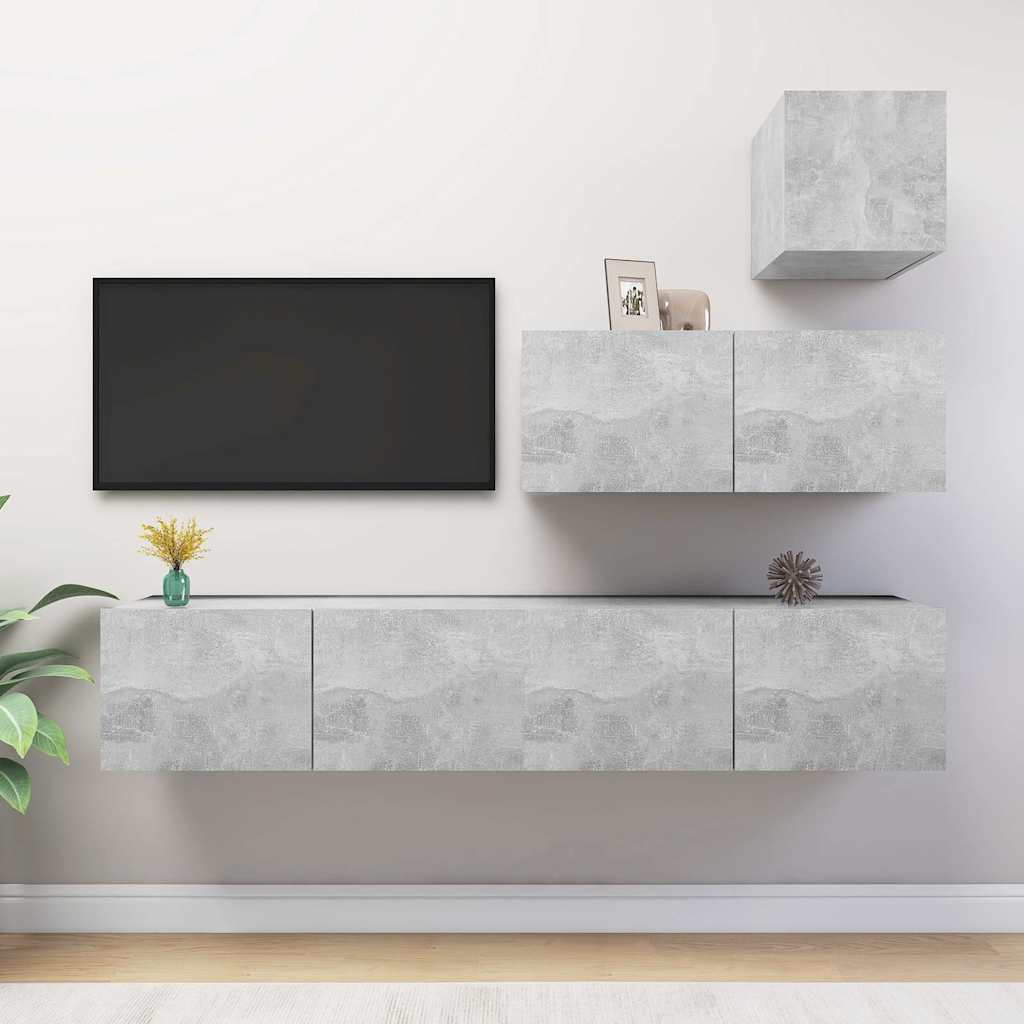 4 Piece TV Cabinet Set Concrete Grey Engineered Wood