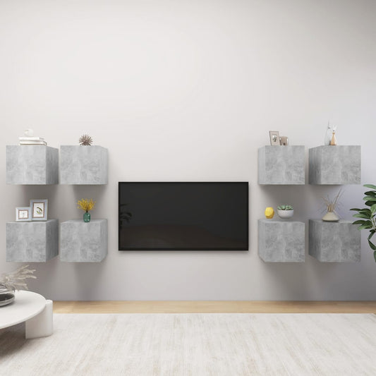 vidaXL Wall Mounted TV Cabinets 8 pcs Concrete Grey 30.5x30x30 cm