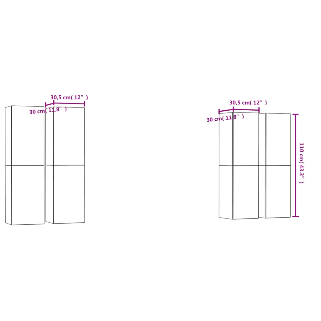 vidaXL TV Cabinets 4 pcs Concrete Grey 30.5x30x110 cm Engineered Wood