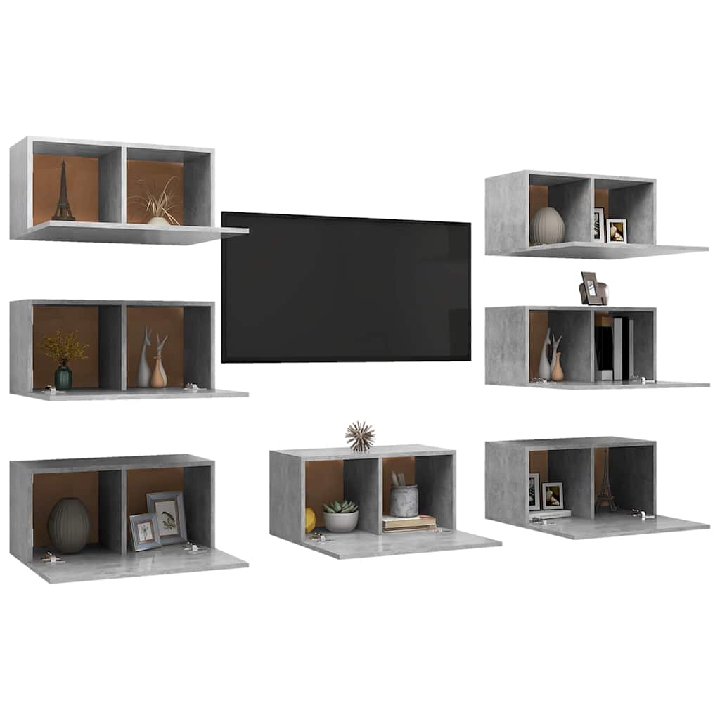 7 Piece TV Cabinet Set Concrete Grey 30,5x30x60 cm Engineered Wood