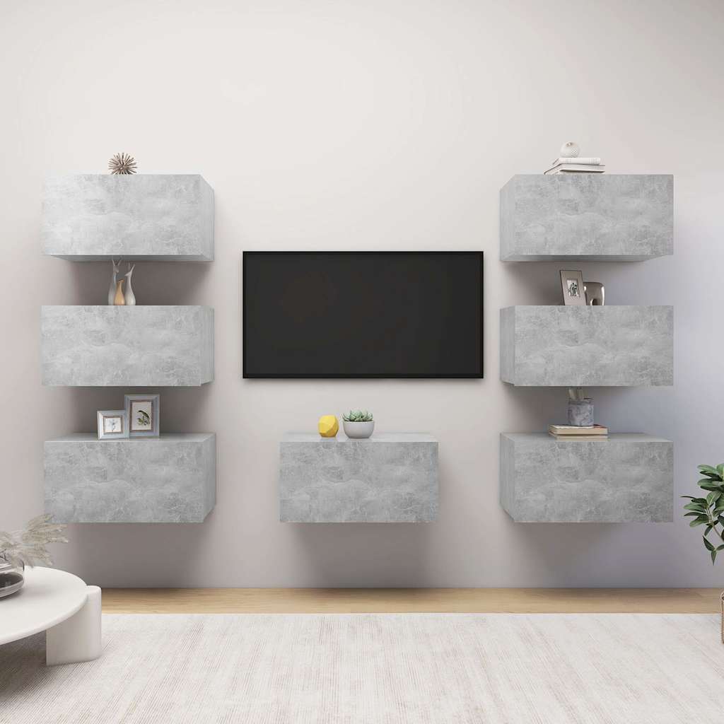 7 Piece TV Cabinet Set Concrete Grey 30,5x30x60 cm Engineered Wood