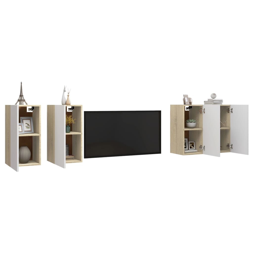 vidaXL TV Cabinets 4 pcs White and Sonoma Oak 30.5x30x60 cm Engineered Wood