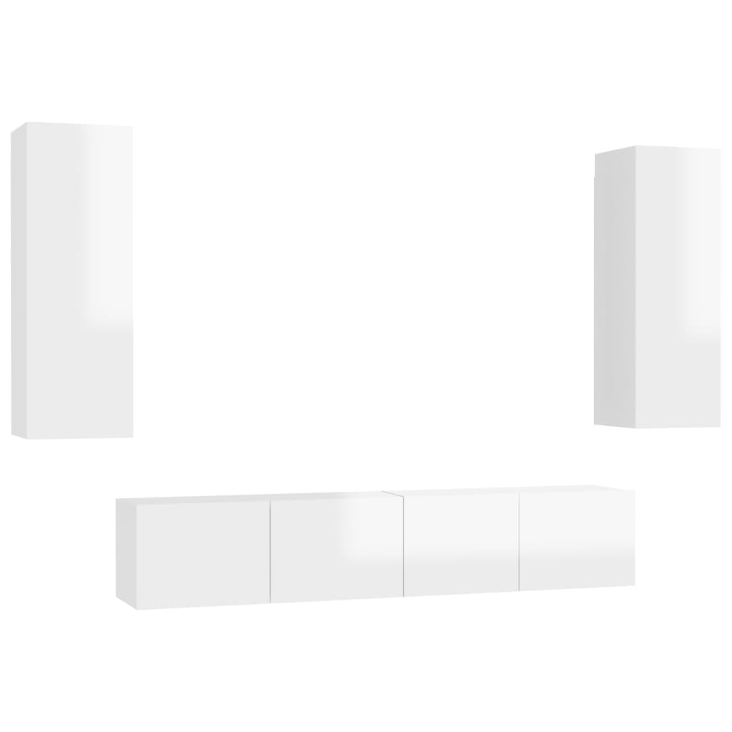 vidaXL 4 Piece TV Cabinet Set High Gloss White Engineered Wood