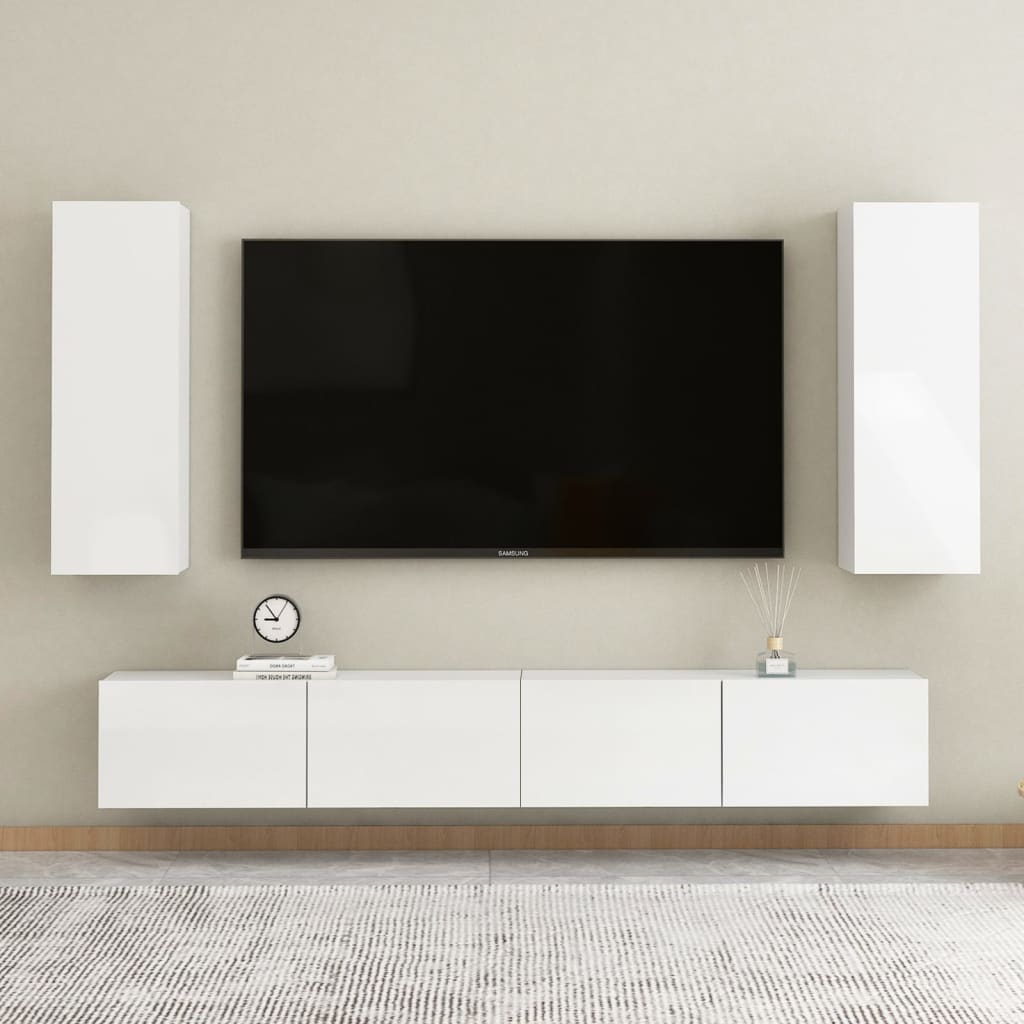 vidaXL 4 Piece TV Cabinet Set High Gloss White Engineered Wood