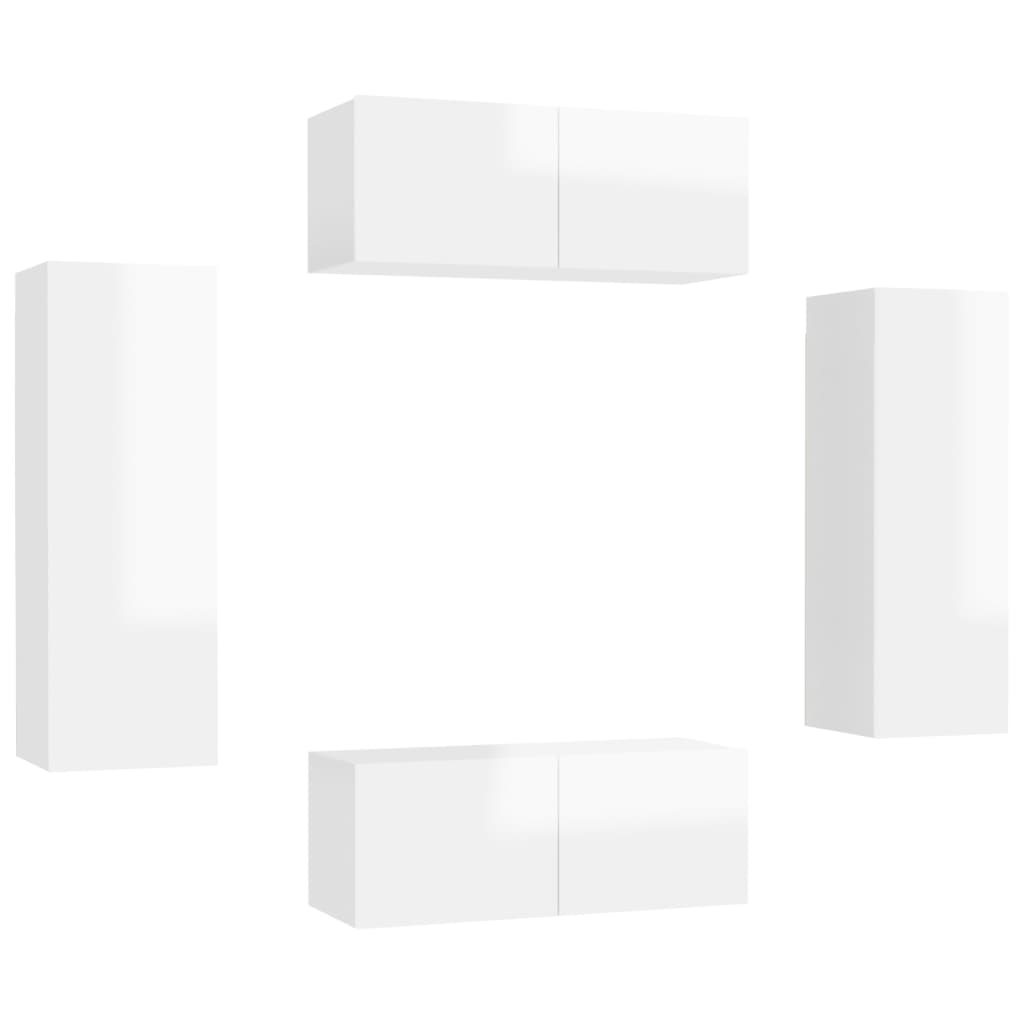 vidaXL 4 Piece TV Cabinet Set High Gloss White Engineered Wood