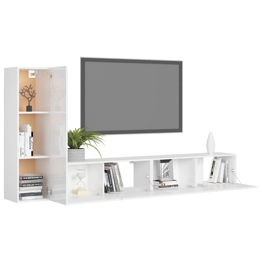 vidaXL 3 Piece TV Cabinet Set High Gloss White Engineered Wood