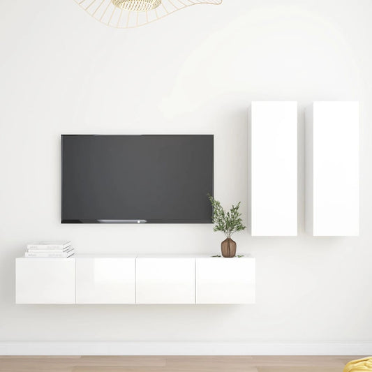 vidaXL 4 Piece TV Cabinet Set High Gloss White Engineered Wood