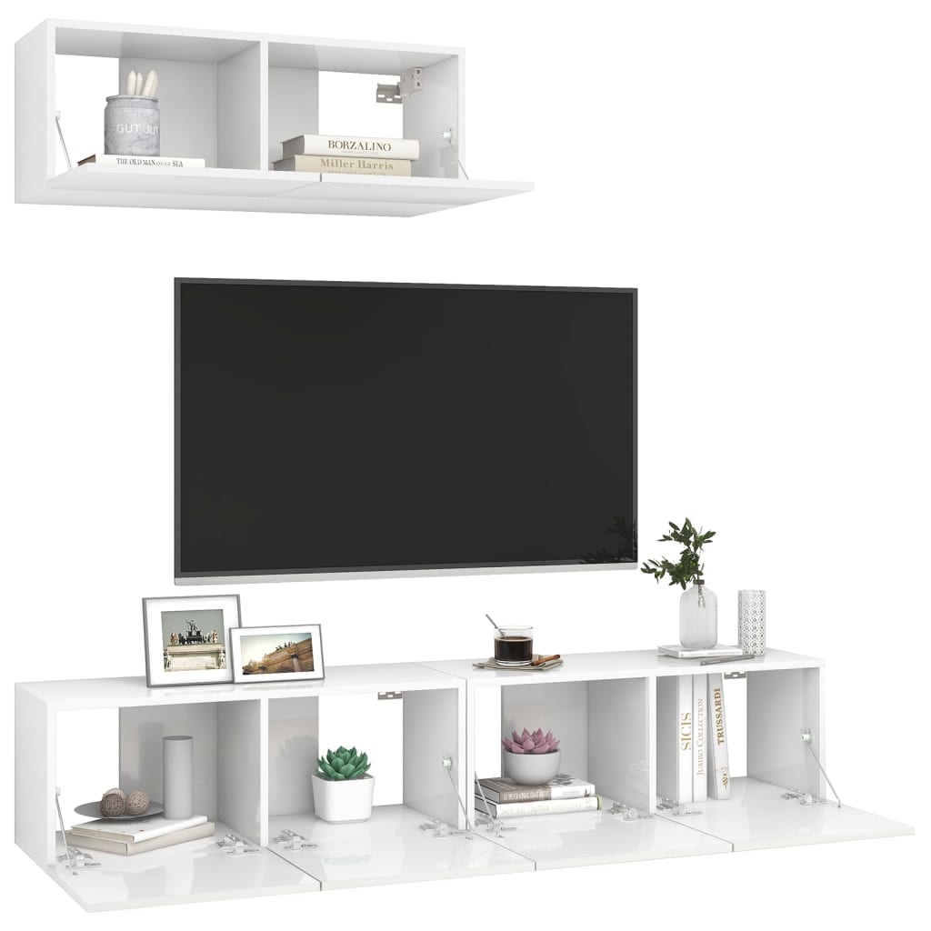 vidaXL TV Cabinets 3 pcs High Gloss White Engineered Wood