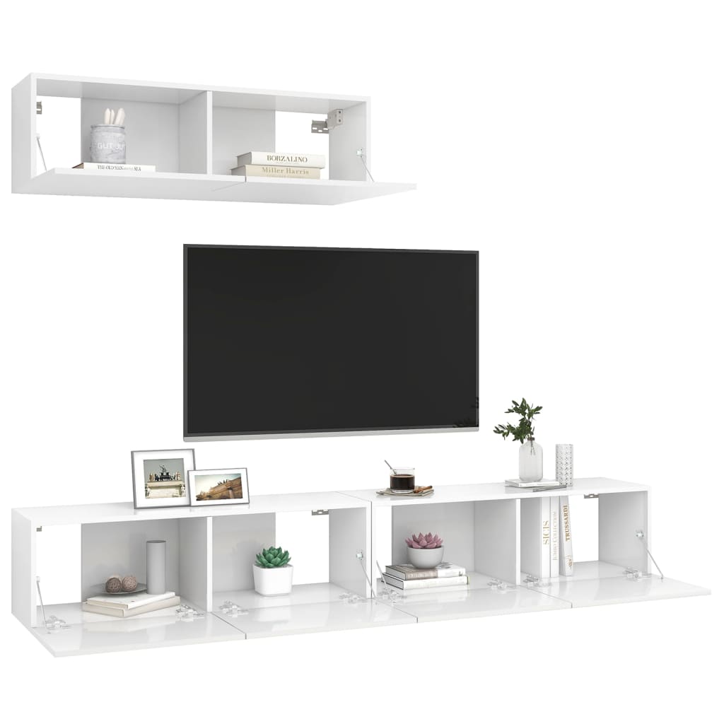 vidaXL TV Cabinets 3 pcs High Gloss White Engineered Wood