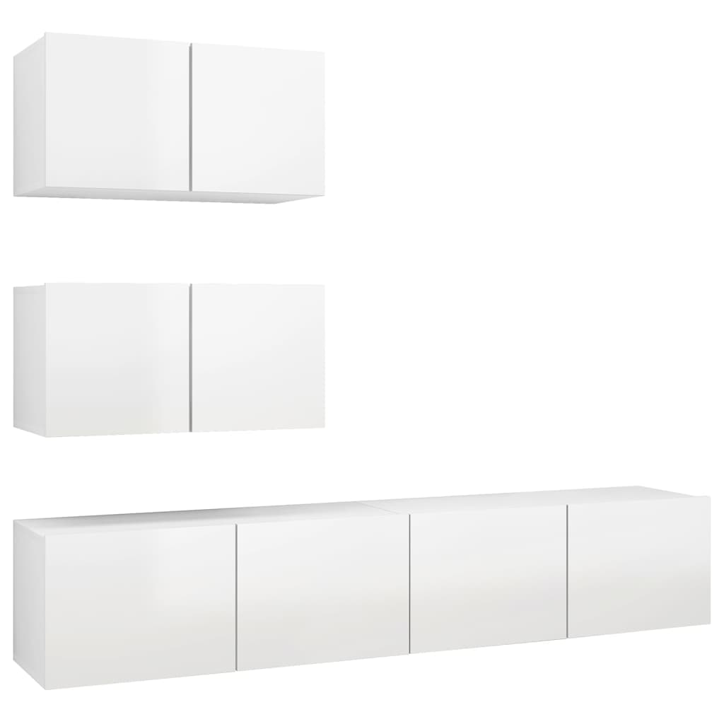 vidaXL 4 Piece TV Cabinet Set High Gloss White Engineered Wood