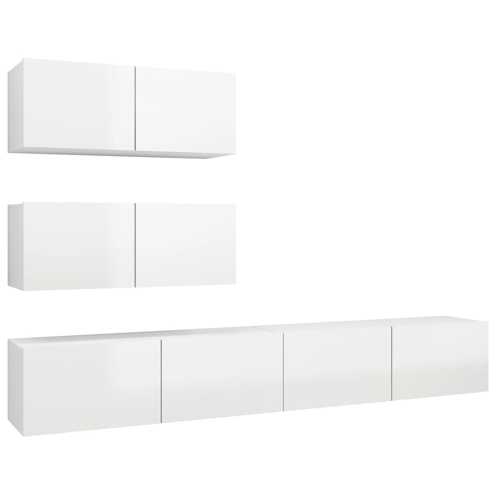 vidaXL 4 Piece TV Cabinet Set High Gloss White Engineered Wood