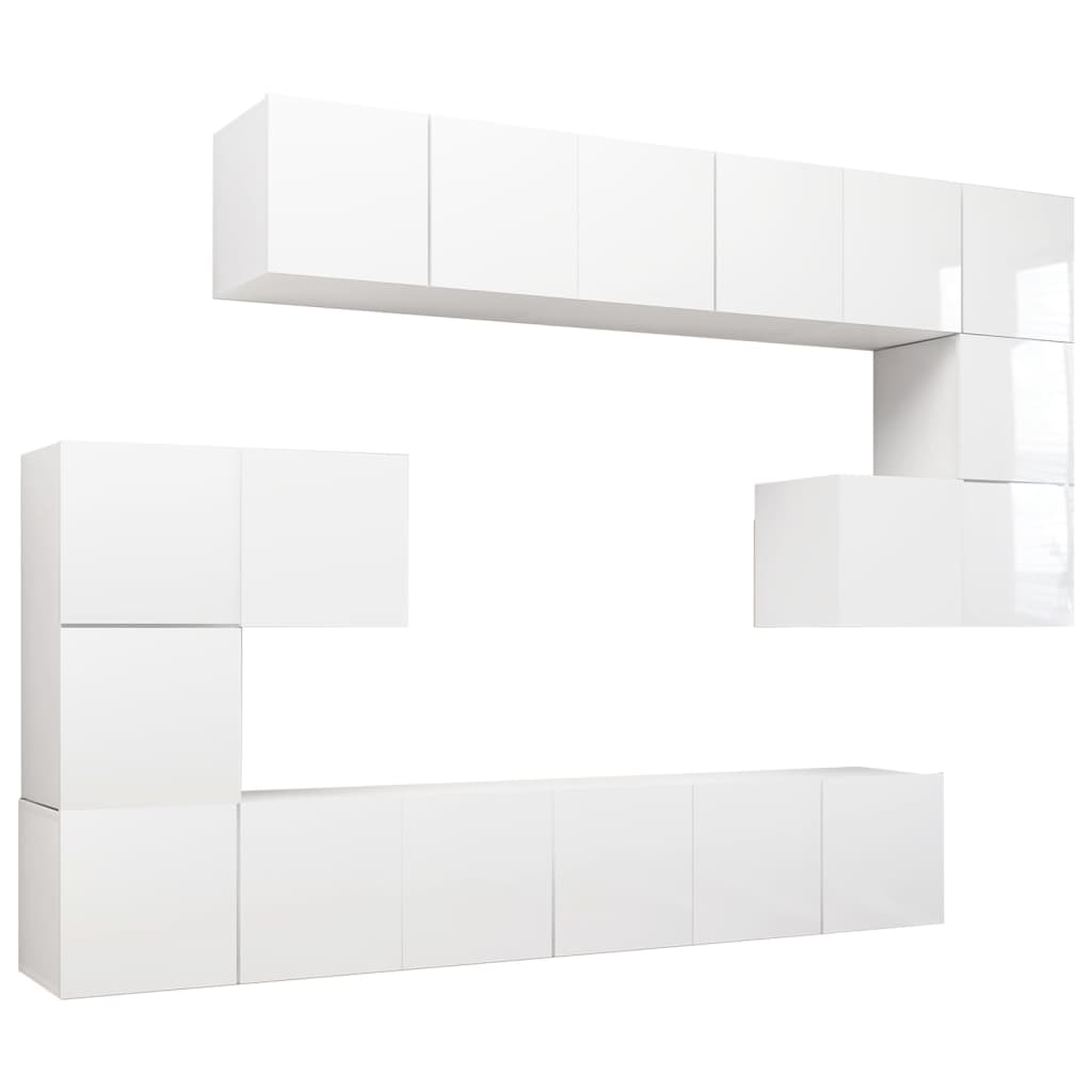 vidaXL 10 Piece TV Cabinet Set High Gloss White Engineered Wood