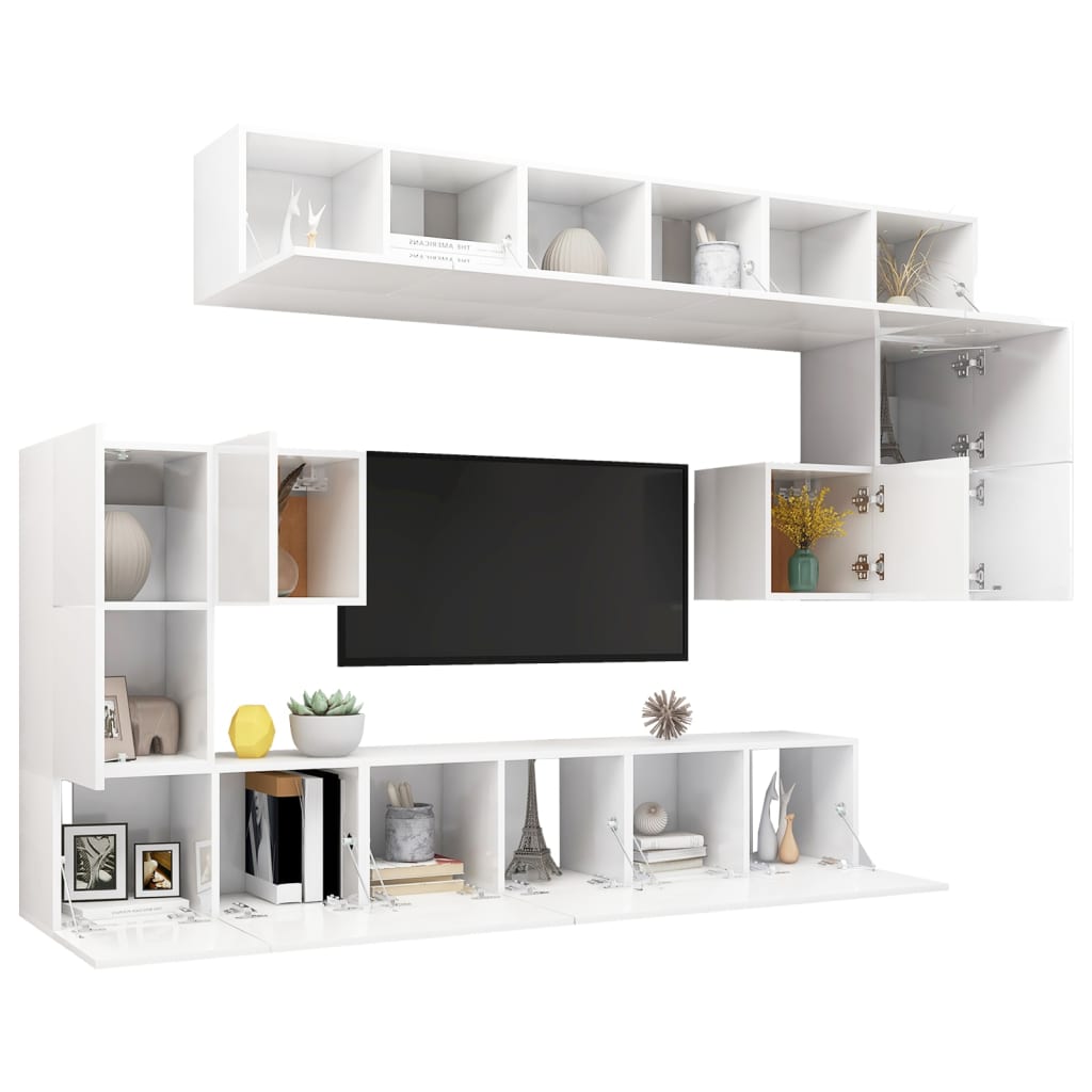 vidaXL 10 Piece TV Cabinet Set High Gloss White Engineered Wood