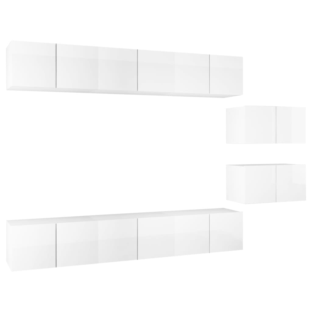 vidaXL TV Cabinets 8 pcs High Gloss White Engineered Wood